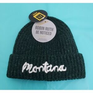 Robin Ruth Beanie - Montana - Winter ribbed Knit Cap Hat -Green white print NWT